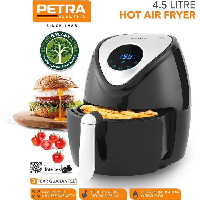Електрична аерофритюрниця Petra PT4221VDEEU7, 4,5 л, цифрова, 1300 Вт, антипригарний кошик, 7 програм, без олії, для сім'ї
