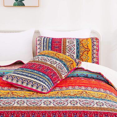 Постільна покривало WONGS BEDDING Boho 3-предметний комплект (220x240 см) з 2 наволочками 50x70 см, стібана ковдра з мікрофібри для спальні та дивана, Беміс