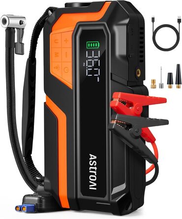AstroAI MF16 Powerbank для запуску авто з компресором 150 PSI, 6000A, для 12V авто, мотоциклів, SUV, з LED-дисплеєм, помаранчевий