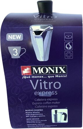 Гейзерна кавоварка Monix Vitro Express на 3 чашки, алюмінієва з нержавіючою сталі, набір з 2 шт.