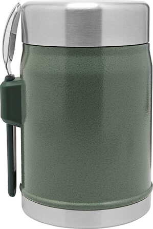 Термос для їжі Stanley Classic Legendary 400 мл з ложкою-виделкою, нержавіюча сталь, 7 годин збереження температури, BPA-free, підходить для посудомийної машини, зелений Hammertone