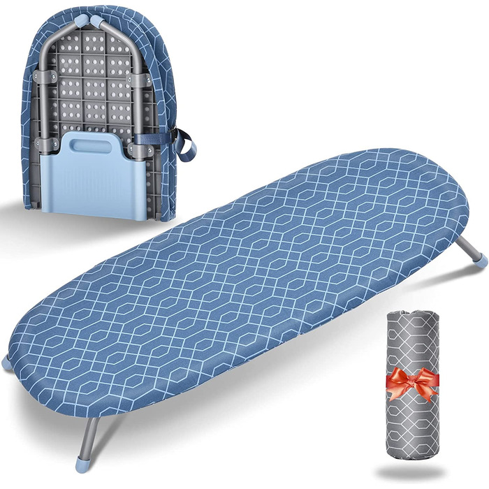Складана прасувальна дошка KINGRACK 31×82 см, компактна, з нековзними ніжками, синя, для дому