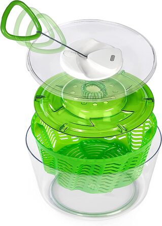 Сушарка для салату Zyliss Easy Spin 2, пластикова, зелена, з аква-вентилем, салатниця в комплекті, мала
