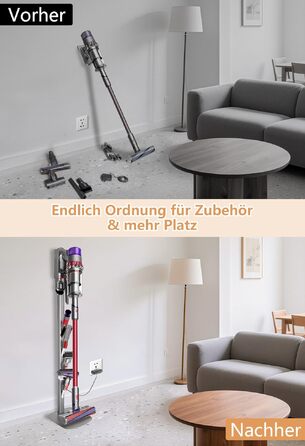 Металевий стійка-тримач для пилососа JUPELI, сумісна з Dyson V16, Gen5, V15, V12, V11, V10, V8, V7, V6 — підставка для зберігання пилососа та аксесуарів, без свердління (Сріблястий)