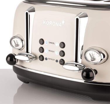 Тостер Korona 21676, 4 тости, кремовий, 1630 Вт: розморожування, підігрів, регулятор ступеня підсмажування, підставка для булочок, лоток для крихт