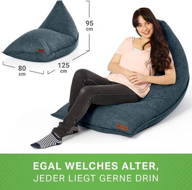 Сидіння-мішок Green Bean Трикутний 150x100x100 см, 220 л, блакитний, м'який, наповнювач EPS, знімний чохол, для дому, підлоги, XXL