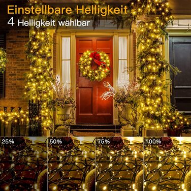 Гірлянда Ollny 20 м 200 LED для вулиці й дому, тепле біле світло, з пультом і таймером, 8 режимів, водонепроникна, для саду, балкона, весілля, новорічна