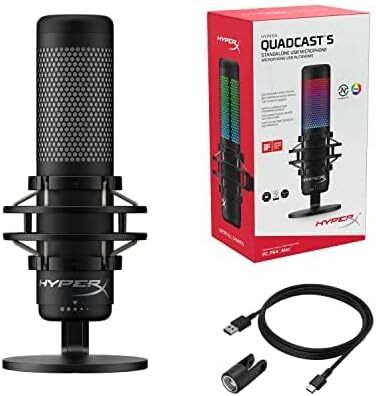 HyperX QuadCast S – RGB USB конденсаторний мікрофон для ПК, PS4, Mac, із захистом від вібрацій та ударів, поп-фільтром, для ігор, стрімінгу, подкастів, Twitch, YouTube, Discord