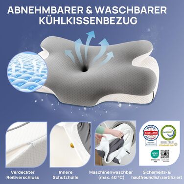 Ергономічна подушка для шиї MULISOFT P-105 з ефектом пам'яті (Memory Foam), форма метелика, сіра, розмір M