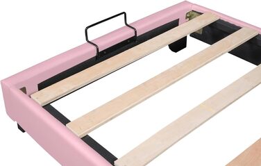 Дитяче ліжко Merax 90x200 см, рожеве, з м’якою спинкою у формі зайчика, дерев’яний каркас, оббивка з екошкіри, підвищені ніжки, ліжко для дівчинки