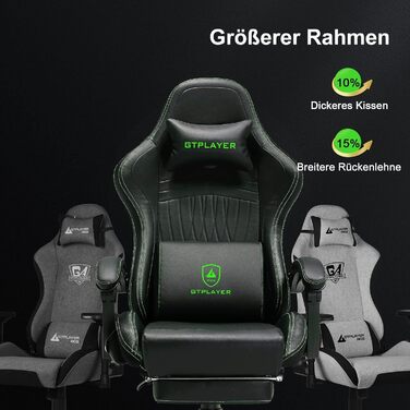 Ігровий крісло GTPLAYER з підніжкою, ергономічний офісний стілець для геймерів, PC Racing, до 150 кг, зелений