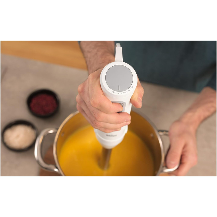 Блендер занурювальний Braun MultiQuick 5 MQ 50236 (білий, 2024) - 1000 Вт, 21 швидкість, нержавіюча сталь, насадки, SplashControl