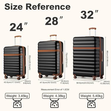 Валіза KONO XXL (86 см) розширена, легка, з твердим корпусом та TSA-замком, чорно-коричнева