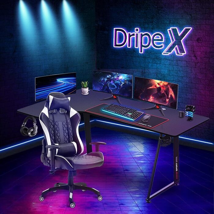 Ігровий стіл Dripex L-подібний 160 см, комп'ютерний стіл для офісу та дому, ергономічний кутовий стіл (правий)