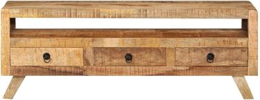 ТВ-тумба з масиву манго vidaXL, 110x30x40 см, 3 шухляди, 1 полиця, меблі для телевізора, низька тумба, мангове дерево