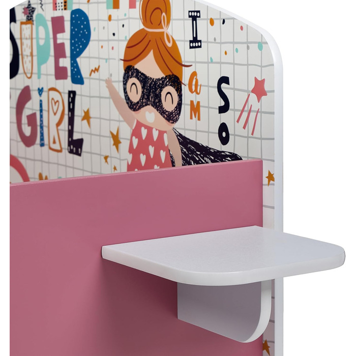 Дитяче ліжко Relaxdays 60x94x143 см, з бортиком і полицею, супергеройський дизайн, кольорове, з МДФ
