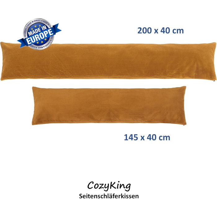 Подушка для сну на боці 200x40 см, кремова, з чохлом, Öko-Tex, 40°C, вагітним та для годування