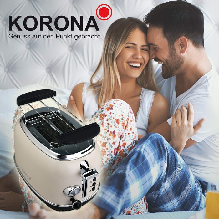 Тостер Korona 21666, 2 скибки, 810 Вт, кремовий, з підставкою для булочок, регулювання ступеня підсмажування, функції розморожування, підігріву, піддон для крихт, центрування хліба