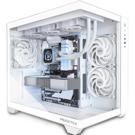 MUSETEX Y6 ігровий ATX корпус для ПК, білий, 270° огляд, загартоване скло, підтримка радіатора 360 мм, 3 встановлені вентилятори, Type-C