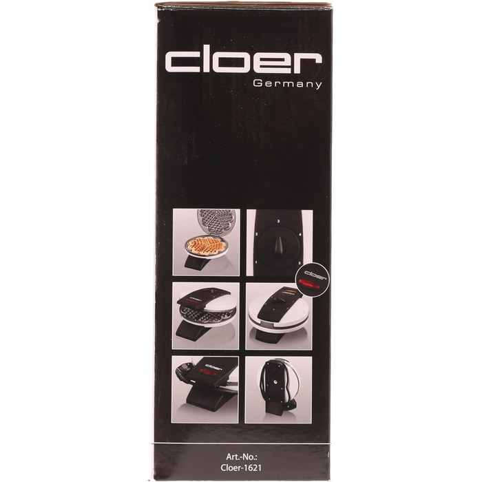 Вафельниця Cloer 1621 для класичних вафель-сердець, 930 Вт, 15,5 см, плавне регулювання підсмажування, біла, метал