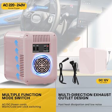 Mini холодильник Enventor 10L: для кімнати, авто, офісу. Кулер/підігрів, 12V/220V, тихий, рожевий
