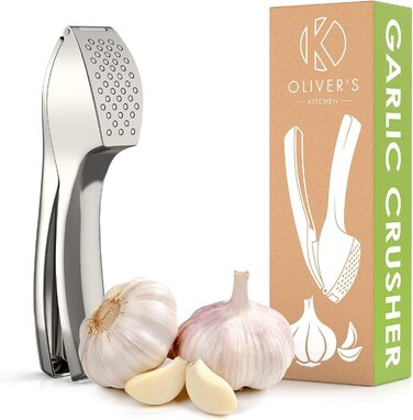 Преміальна прес для часнику та імбиру Oliver's Kitchen, міцна, легка у догляді, без необхідності очищення, срібляста