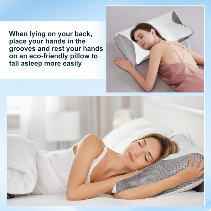 Ортопедична подушка Cozary для шиї з Memory Foam, 2 положення, для сну на боці та при болях у спині, сіра