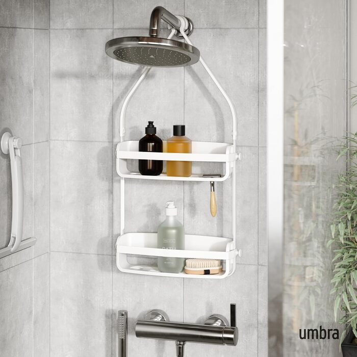 Підвісна полиця для душу Umbra Flex, органайзер у ванну на 2 яруси з системою дренажу, білий
