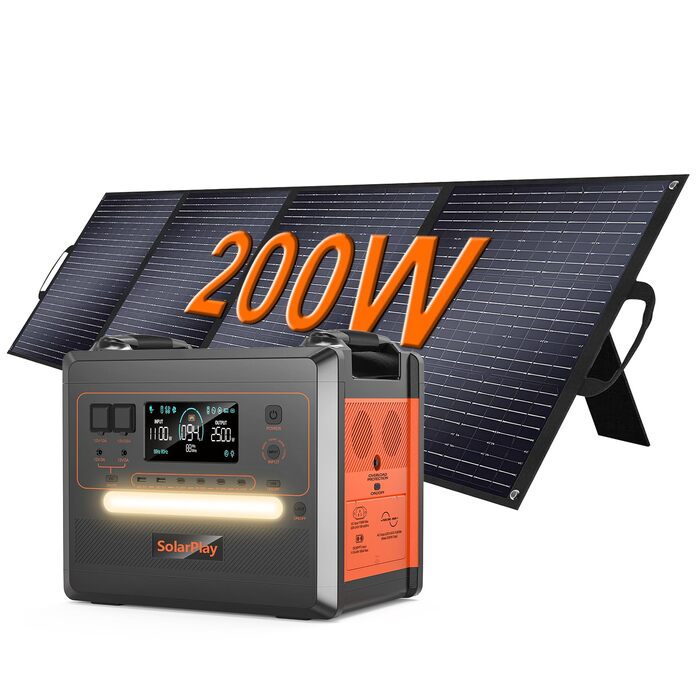 Портативна електростанція SolarPlay Q2402M 2304Вт·год LiFePO4, сонячний генератор 2500Вт (пік 5000Вт) з 2 AC-виходами для кемпінгу, автодому та резервного живлення
