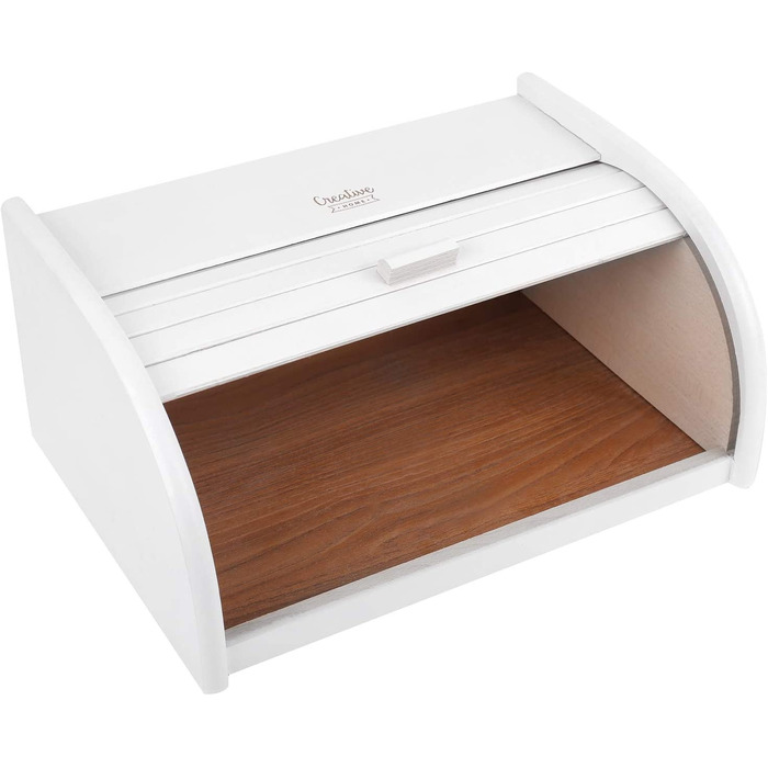 Дерев'яний білий хлібник Creative Home з роликовою кришкою 38x28,5x17,5 см – натуральна коробка для хліба, булочок та випічки для кухні