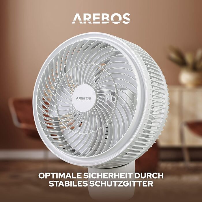 Вентилятор Arebos 55Вт, 3D осциляція, 23 см, тихий, регульована висота, 4 швидкості, таймер, дистанційне керування