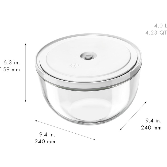 Набір вакуумних контейнерів для зберігання їжі ZWILLING Fresh & Save, 6 предметів, скло, сірий (S-12 см, M-18 см, L-24 см)
