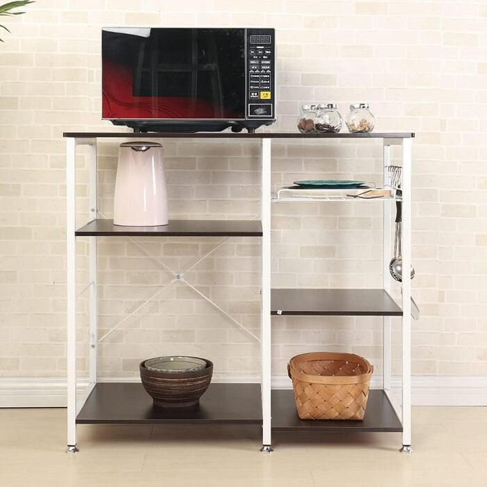 Стелаж кухонний Sogesfurniture W5S-BK-BH, 90x40x83 см, чорний & горіх (мікрохвильова піч, хліб)