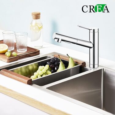 Змішувач для кухні CREA з висувним душем, поворотний на 120°, хром