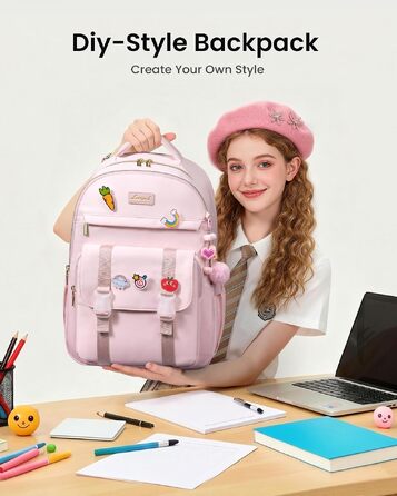 Жіночий рюкзак LOVEVOOK для ноутбука 15.6 дюймів, шкільний рюкзак для дівчат та підлітків, рожевий