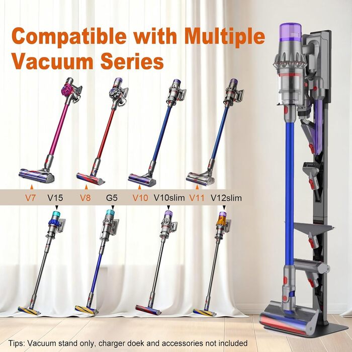 Стійка для пилососа Dyson з гаками для зберігання, сталь (чорна) - настінний монтаж без свердління, компактне зберігання аксесуарів