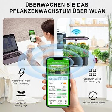 Smart Herb Garden: Гідропонна система для вирощування зелені в приміщенні з LED підсвіткою (15 горщиків, 5.5л, чорна)