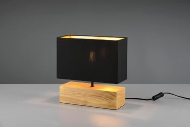 Настільна лампа Reality Leuchten Woody R50181080, чорний матовий метал, дерев'яна основа, текстильний абажур чорний/золотий, без лампочки E27