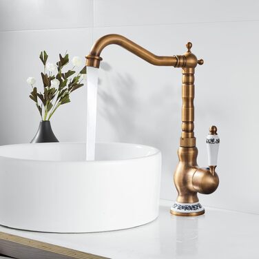 Змішувач для кухні ретро латунний високий з дуговим виливом Vintage Braun, кран для мийки у вінтажному стилі