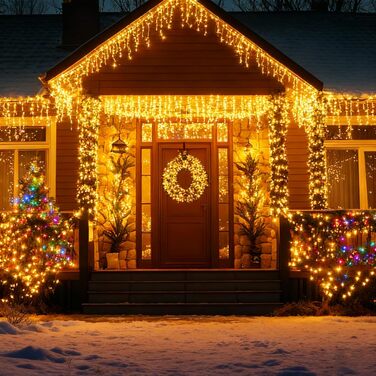 Світлодіодна гірлянда для вулиці та дому 33м, 300 LED, теплий білий колір, 8 режимів роботи, таймер, IP65 водонепроникна, розширювана новорічна ілюмінація для саду та свят