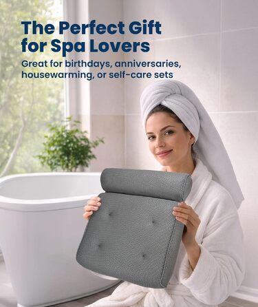 Подушка для ванни Everlasting Comfort з підголівником та підставкою для шиї, антиковзка, з присосками, швидковисихаюча сітка, стандартний розмір