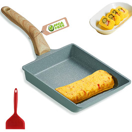 Японська сковорода для омлету Tamagoyaki MIHUNTER, квадратна антипригарна, 20x15 см, із силіконовим шпателем та пензлем, PFOA-вільна, для приготування яєць та омлетів