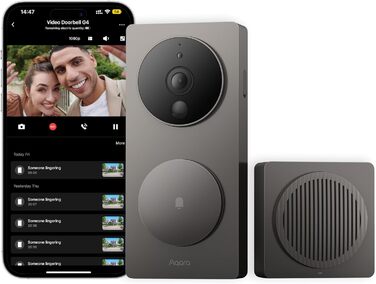 Відеодзвінок Aqara G4 із дзвінком, 1080p FHD, підтримка HomeKit, локальне розпізнавання облич, автоматизація, сумісний з Alexa, Apple Home, Google, сірий