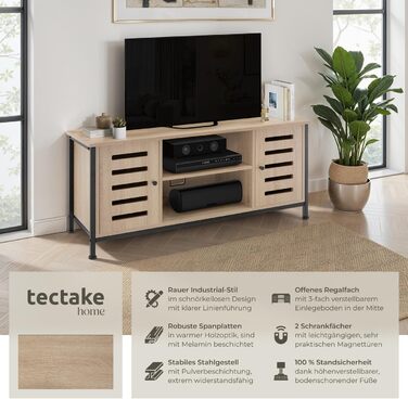 Тумба під телевізор tectake®: промисловий дизайн, дерево + метал, 110 x 41.5 x 50.5 см, для телевізорів до 55 дюймів