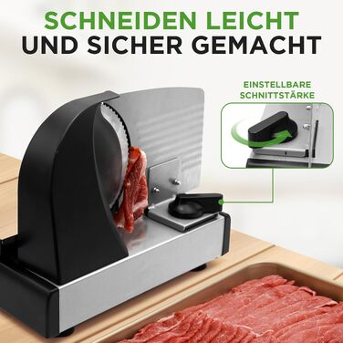 Електричний універсальний слайсер NutriChef 200W для хліба, м'яса, сиру та овочів, товщина нарізки 0–15 мм, ніж з нержавіючої сталі 19 см
