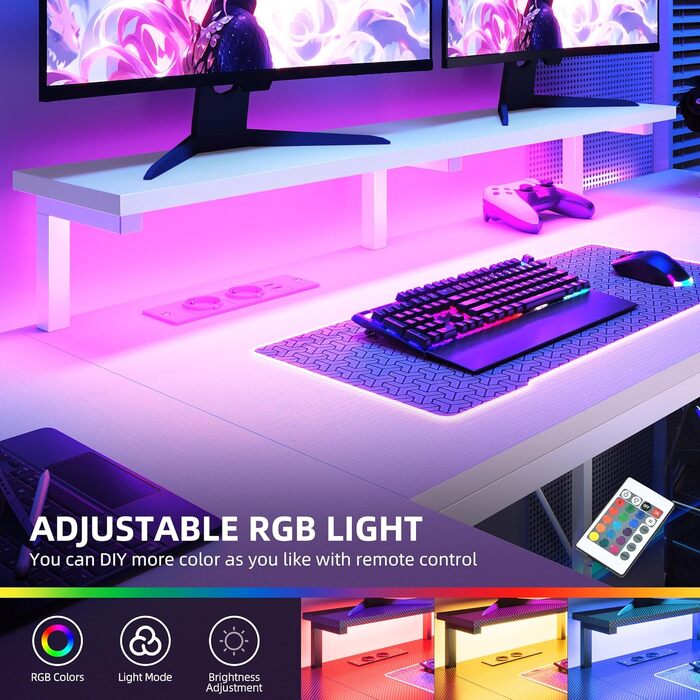 Кутовий письмовий стіл YITAHOME з 4 шухлядами та LED-підсвіткою, 158x100 см - ігровий стіл для дому/офісу з монітором, розетками та USB (білий)