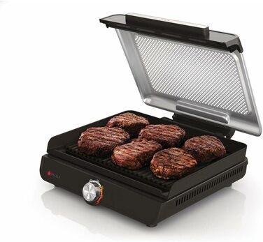Електрогриль Ninja Sizzle Indoor з антипригарною пластиною, знімною кришкою, лотком для жиру, температурним регулятором та рецептурником, сірий GR101EU