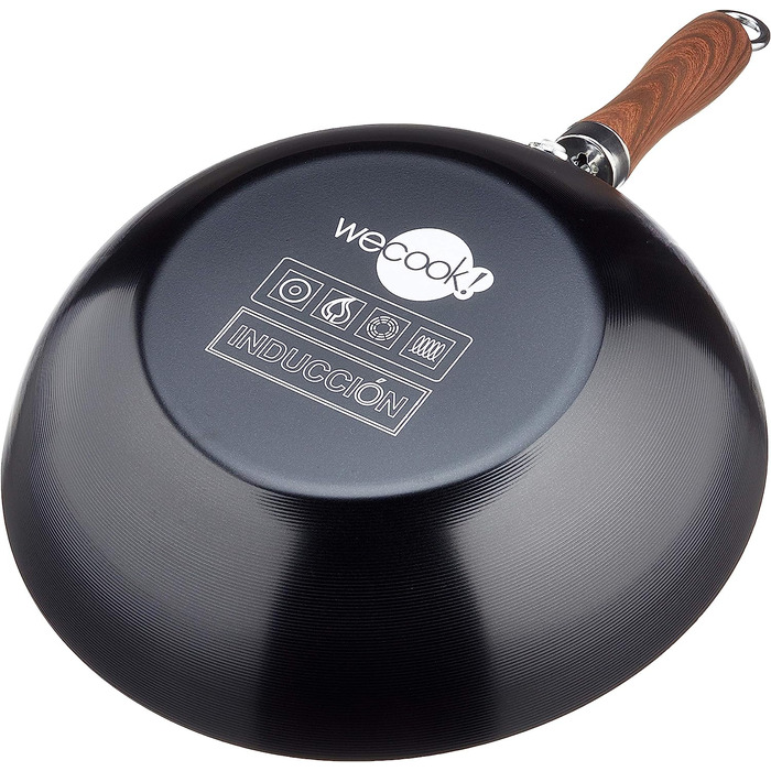 Вок WECOOK! Carbono 28 см для індукції, антипригарне титанове покриття QUANTANIUM, 3-шарове, екологічний, без ПФОА, вуглецева сталь, ручка під дерево, для всіх типів плит (індукція, газ, склокераміка)