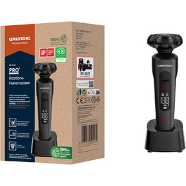 Електробритва Grundig ProClub MS 9130 для чоловіків, BeardCare Sensor, 61% перероблений пластик, титанові леза, волога та суха стрижка, тример для довгого волосся, матовий чорний/червоний