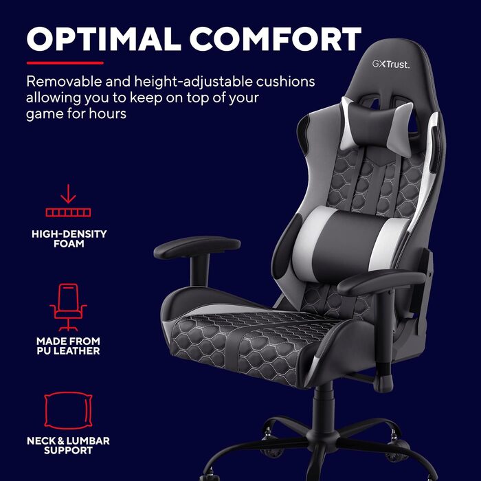 Ігрове крісло Trust Gaming GXT 708W Resto, біле, 360° обертання, знімні подушки, регульована висота, офісне крісло для комп'ютера